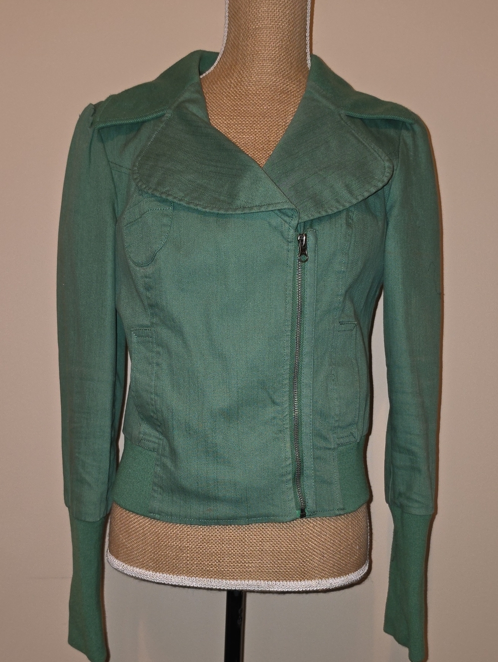 Tulle Green Asymmetrical Zip Bomber Jacket